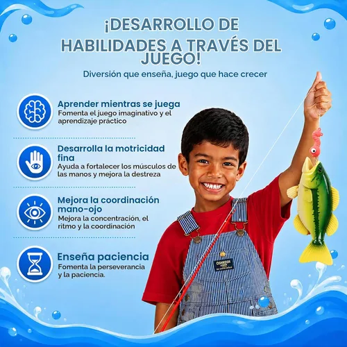 Vista 3 de Small World Toys Juego de pesca para niños, juguete magnético de pesca de bajo para niños a partir de 3 años, incluye caña de pescar para niños