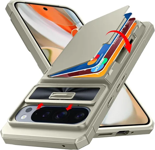 Vista 30 de CENMASO - Funda para Google Pixel 9 Pro XL con tarjetero (4 tarjetas), funda deslizante para cámara y función atril, bloqueo RFID, protección