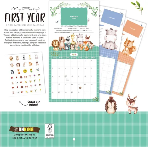 Vista 8 de Calendario del primer año del bebé con pegatinas de Bright Day - Rastreador del primer año - Libro de recuerdos del bebé para niñas para documentar