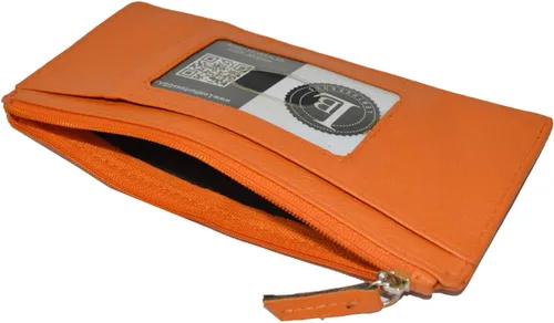 Vista 5 de Leatherboss - Funda para tarjetas todo en uno, cartera delgada con correa de protección para tarjetas, Naranja, Compacto