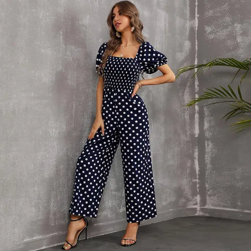 Vista 3 de Love Welove Fashion - Enterizo de verano para mujer, diseño floral, elegante, casual, holgado, pierna ancha, manga corta, de una pieza
