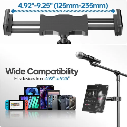 Vista 8 de KDD Soporte para iPad para soporte de micrófono, soporte ajustable para tableta y teléfono para soporte de música de micrófono, soporte de manillar