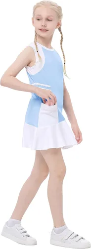Vista 3 de Vestido deportivo sin mangas para niños y niñas, con bolsillos, para jugar tenis, golf, conjunto deportivo