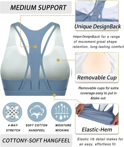 Vista 3 de RUNNING GIRL Brasier deportivo para mujer, soporte medio-alto con tirantes cruzados en la espalda con relleno, sujetadores deportivos de apoyo