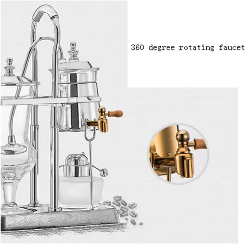 Vista 6 de JITEM Cafetera Belgium - Cafetera de lujo con sifón de equilibrio familiar real, diseño elegante, estilo retro con mango en U, olla de sifón