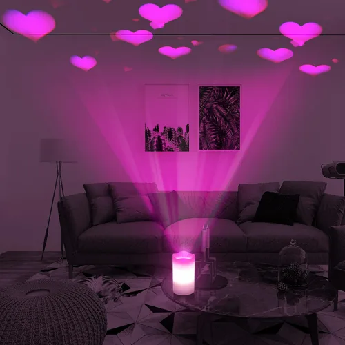 Vista 2 de XingsLight Velas sin llama para decoración del día de San Valentín con románticas luces de proyector de corazón rosa, funciona con pilas, vela LED