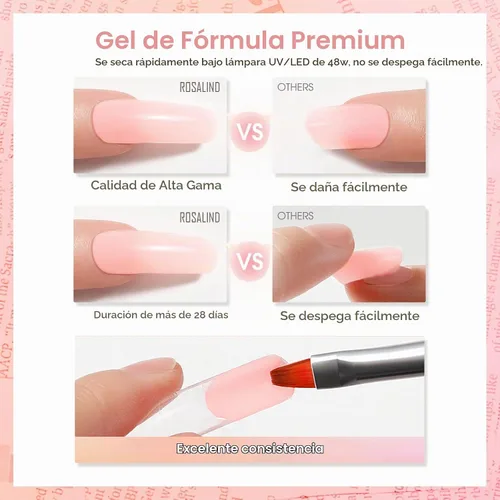 Vista 6 de ROSALIND - Gel de uñas de poliéster rosa de 2 onzas, gel de extensión de uñas para mejorar el constructor Pink Nude Poly Nail Gel 60g/2oz, Easy to