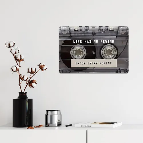 Vista 5 de Letrero de metal inspirador de 12 x 8 pulgadas, arte de pared retro de aluminio con frase "Life Has No Rewind" Enjoy Every Moment Positive Quotes