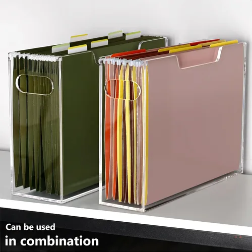 Vista 7 de DINGHUO Caja organizadora de archivos de acrílico tamaño carta, organizador de archivos colgantes, caja de carpetas de archivos portátil