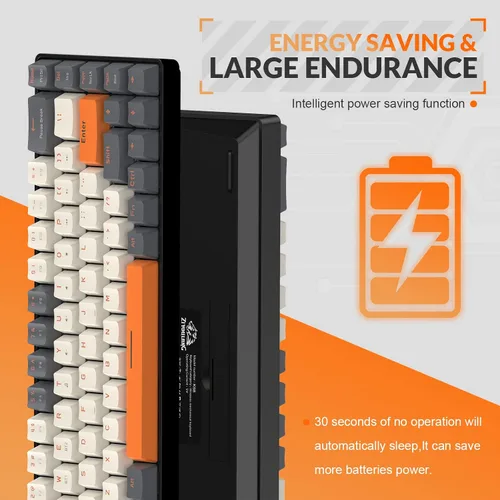 Vista 6 de MAGIC-REFINER RK68 - Teclado mecánico inalámbrico 60 Bluetooth 5024GHz con receptor 2 en 1 de modo dual teclado compacto de 68 teclas
