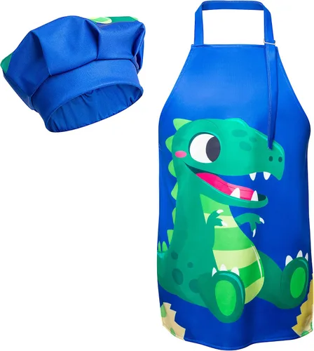 Vista 12 de R HORSE Juego de delantal y sombrero de chef para niños, 2 piezas, mini parrilla ajustable, delantal de cocina para niños, juego de rol, juguete