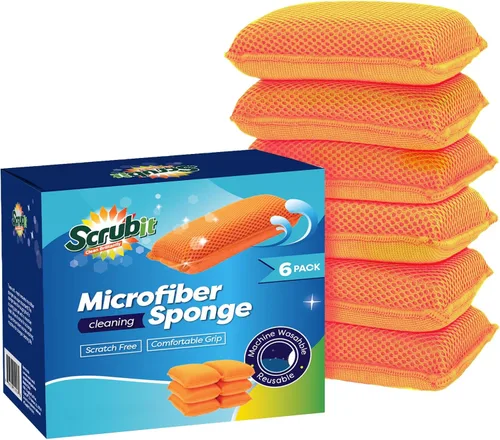 Vista 10 de Scrub-It - Esponja de cocina de microfibra Miracle (6 unidades) – Esponjas de limpieza para lavavajillas resistentes a arañazos – Lavable a máquina