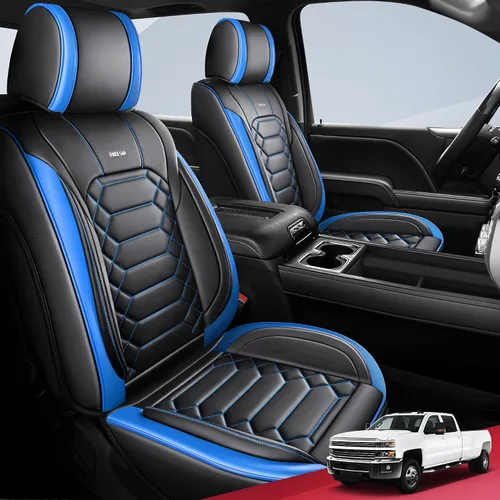 Vista 16 de FREESOO - Funda de asiento personalizada Silverado 1500/2500/3500 2014-2018, color negro custom fit, faux leather, waterproof, 5 seats, airbag