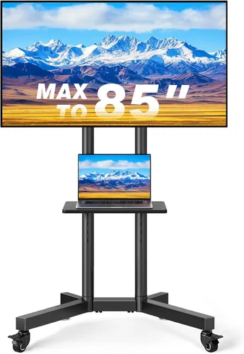 Vista 9 de Rfiver Soporte de TV rodante fuerte con estante para televisores de 23 a 60 pulgadas de hasta 88 libras, carrito de TV móvil portátil con rueda