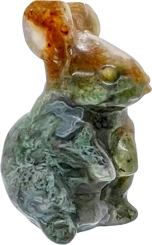 Vista 2 de Estatua de bolsillo de conejo de piedra de cristal, escultura de animales tallada a mano, decoración del hogar, regalo del día de Pascua, Fengshui
