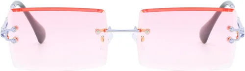 Vista 4 de LASPOR Lentes de sol rectangulares sin montura retro para mujeres y hombres, lentes teñidas, metal dorado, sin marco, gafas cuadradas vintage