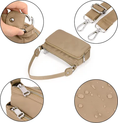 Vista 4 de UTO Bolso bandolera pequeño para mujer, con 3 cremalleras, con asa desmontable y correa ajustable