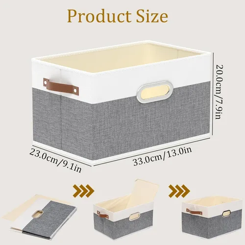 Vista 5 de Yawinhe Cestas de almacenamiento de tela, organizador plegable de armario para estantes, cajas grandes con 3 asas, contenedores de lona para ropa
