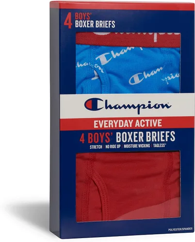 Vista 4 de Champion Calzoncillos tipo bóxer elásticos para niños, paquete de 4