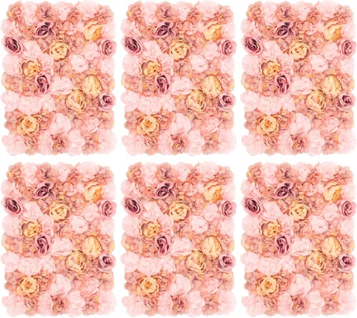 Vista 9 de Paquete de 12 paneles de pared de flores artificiales de 24 x 16 pulgadas, paneles de fondo de flores artificiales de hortensias y rosas