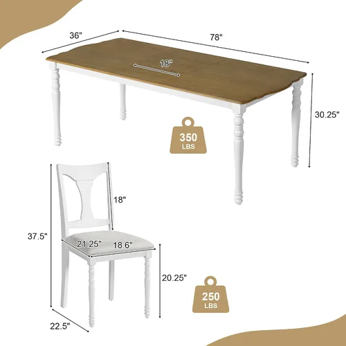 Vista 136 de Juego de mesa de comedor vintage de 6 piezas, juego de mesa de comedor de cocina de madera maciza con 4 sillas ergonómicas acolchadas y banco, mesa