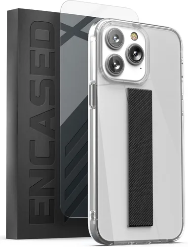 Vista 9 de ENCASED Funda para iPhone 14 PRO con correa de mano y protector de pantalla (anillo de mármol dorado)