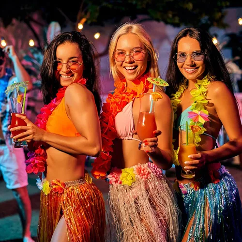 Vista 5 de Breroa 210 piezas hawaianas Luau surtidas selecciones tropicales de bambú para cóctel tropical de bambú, palma de coco tropical verde, paraguas