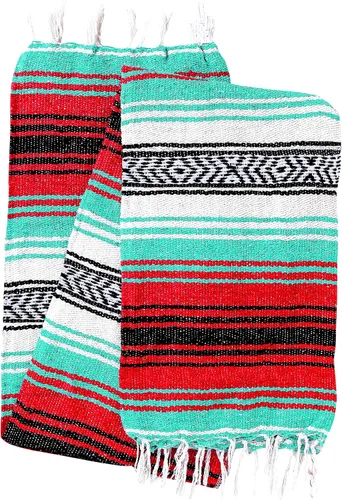Vista 17 de El Paso Designs – Manta mexicana de yoga – 51 x 74"– Colorida manta de estudio mexicano Falsa – ideal para yoga, camping, picnic, playa manta