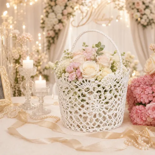 Vista 2 de WILLBOND 4 cestas blancas para niña de las flores con asa para ceremonia de boda, 5.9 x 4.72 x 4.33 pulgadas