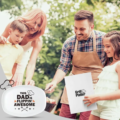 Vista 5 de R HORSE Plato de Parrilla para Papá Regalo Papá BBQ Bandeja de Servir Plato Platos Blancos Ovalados Platos de Servir Abuelo Papá Navidad Año Nuevo