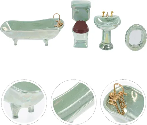 Vista 8 de NUOBESTY Decoración para el hogar 1: 12 Miniatura Porcelana Baño Set Lavabo Bañera Espejo Adornos Miniatura para Casa de Muñecas Plantas Macetas