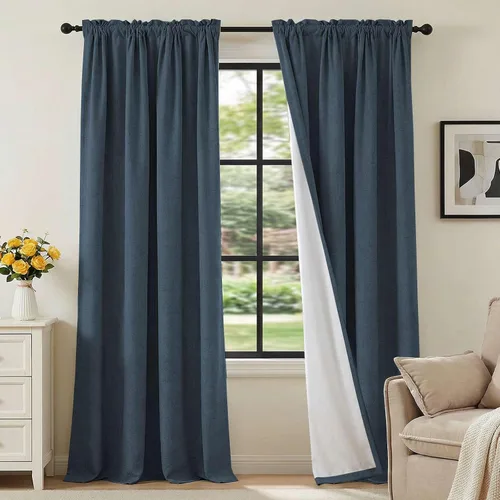 Vista 16 de H.VERSAILTEX Cortinas 100% opacas con aspecto de lino para dormitorio, bloqueo de luz completa, bolsillo para barra, cortinas de ventana gruesas