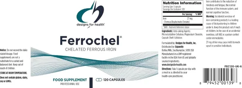 Vista 4 de Designs for Health Hierro – Vital para la producción de energía, salud inmune y cerebral, hierro quelado de ferrochel de alta absorción para mujeres