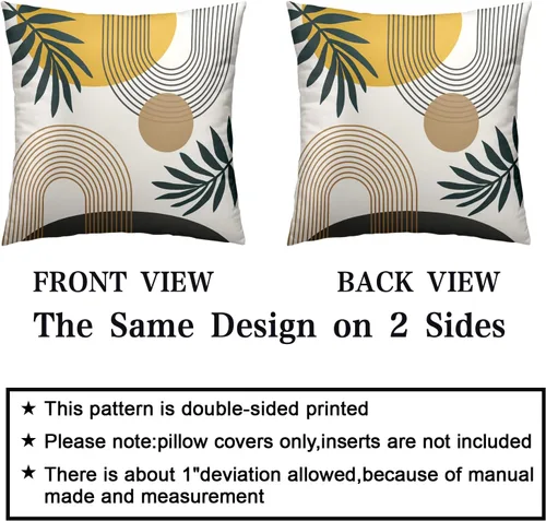 Vista 6 de Juego de 2 fundas de almohada abstractas bohemias de 16 x 16 pulgadas, modernas fundas de almohada de mediados de siglo, diseño de hojas verdes