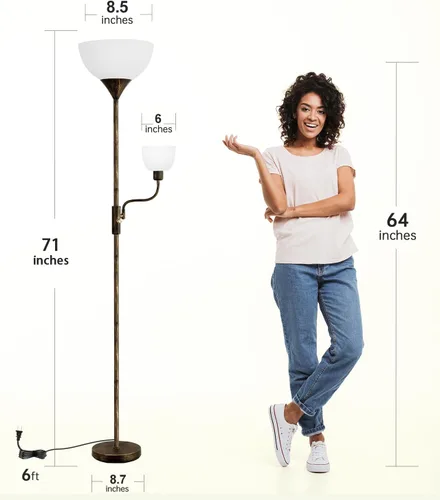 Vista 6 de Lámparas de pie BoostArea para sala de estar, lámpara de pie, lámpara de pie de 180 cm con lámpara de lectura, interruptor de 3 vías, lámparas