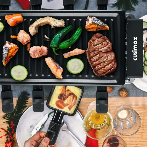 Vista 5 de CUSIMAX Raclette Grill Parrilla coreana de barbacoa, parrilla de mesa portátil con placa antiadherente, control de temperatura ajustable, parrilla