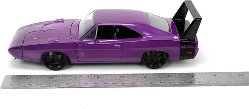 Vista 7 de Jada Toys Big Time Muscle 1:24 1969 Dodge Charger Daytona - Coche fundido a presión, color morado, juguetes para niños y adultos