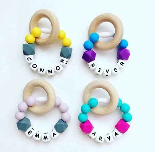 Vista 5 de Alfabeto de silicona con 26 cuentas de letras de 0.472 in, 100 cuentas de silicona para collar y pulsera de bricolaje