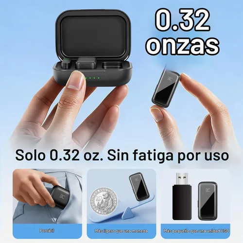 Vista 4 de EX Sistema de micrófono inalámbrico Lavalier, micrófonos de doble clip + funda de carga, rango de 164 pies Plug-and-Play para iPhone/Android Negro