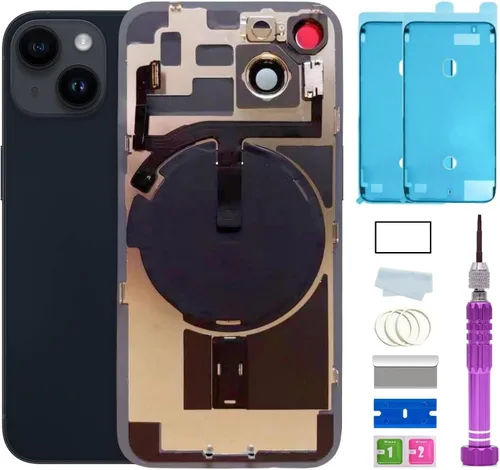 Vista 20 de Reemplazo de vidrio trasero de 14 pulgadas con placa y cable flexible y todas las piezas para iPhone 14 (azul, 6.1 pulgadas) + cinta impermeable +