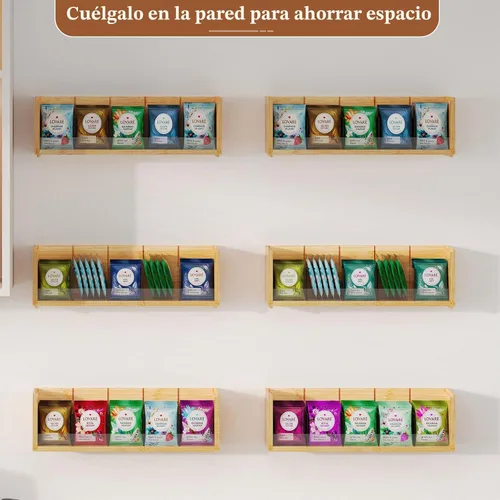 Vista 4 de X-cosrack Caja de almacenamiento organizadora de bolsas de té de bambú, caja de té apilable de 3 niveles, madera natural, cofres de té de montaje
