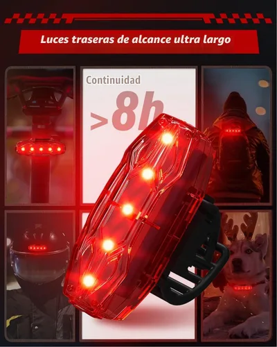 Vista 4 de Luces de bicicleta para montar de noche, luz trasera delantera recargable por USB, juego de faros de bicicleta, luz de aluminio, IPX5 impermeable