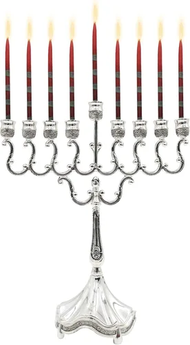 Vista 36 de Majestic Giftware Menorá de Janucá chapada en plata con diseño de cuentas (MN-HA123) Compatible con velas estándar de Janucá Calidad duradera