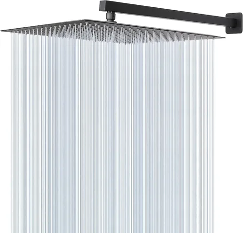 Vista 12 de Cabezal de ducha con brazo de extensión, cuadrado de alta presión con brazo de ducha, cobertura de cuerpo completo de cascada de lluvia de acero