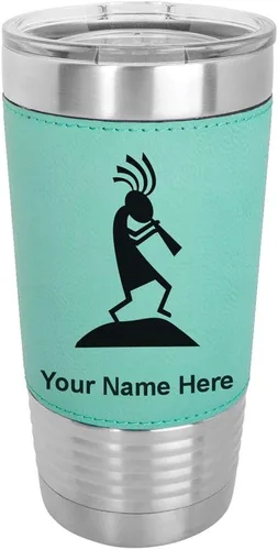Vista 21 de LaserGram Kokopelli - Vaso aislado al vacío de 20 onzas, grabado personalizado incluido (piel sintética, gris)