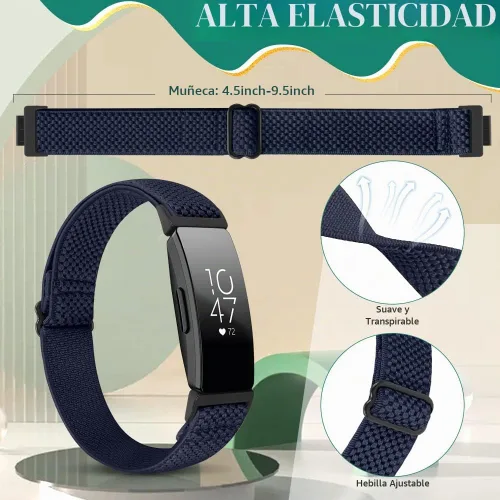 Vista 2 de Correas deportivas de nailon elásticas ajustables compatibles con Fitbit Inspire 3/Inspire 2/Inspire/Inspire HR/Ace 2/Ace 3, correas elásticas