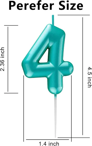 Vista 2 de Vela azul número 4 feliz cumpleaños número 3D velas para cumpleaños pastel decoración fiesta boda aniversario celebración suministros