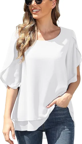 Vista 3 de Jouica Blusa de manga 34 para mujer, con forro y cuello redondo, de gasa, para otoño