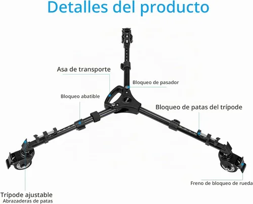 Vista 4 de Cayer TD03 Trípode Dolly, ruedas resistentes de 3" con estuche