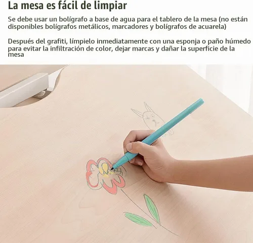 Vista 6 de FCD Mesa de estudio ergonómica multifunción de madera ajustable para niños, mesa de dibujo y estación de computadora con estante para libros
